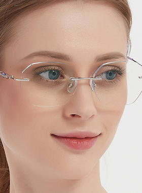 无框近视眼镜女士变色墨镜可配度数素颜神器复古防蓝光平光52055