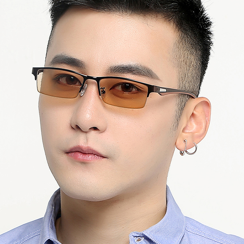变色眼镜男近视半框板材金属墨镜成品度数太阳镜防辐射平光66071