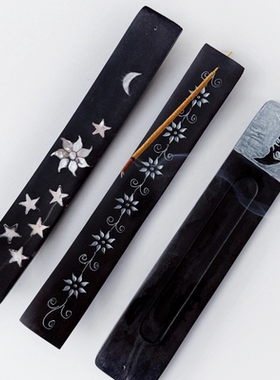 香插｜印度手工雕刻黑色大理石皂石条形香插摆件中古风艺术香托