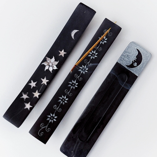 香插|印度手工雕刻黑色大理石皂石条形香插摆件中古风艺术香托