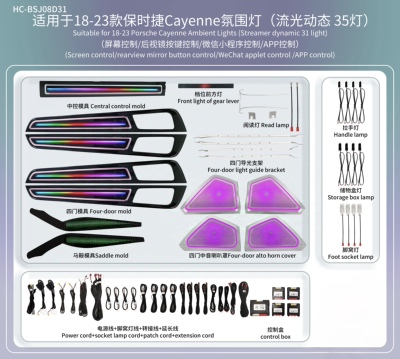 保时捷10-24款大卡宴Cayenne改装专车专用车内替换饰板炫彩氛围灯