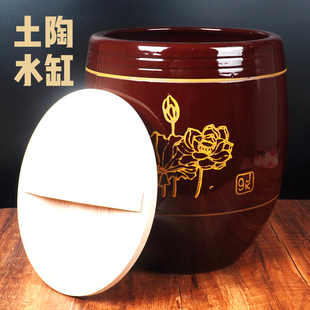 老式 水缸陶瓷米缸家用米桶土陶储水缸养鱼睡莲荷花缸腌菜发酵酱缸
