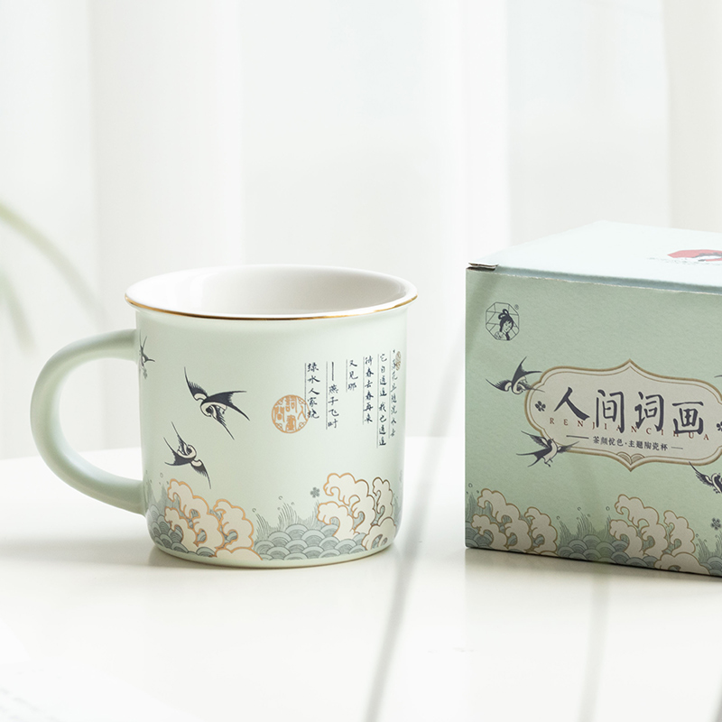 茶颜悦色杯子盲盒图个吉利杯盖保温杯人间词画马克杯陶瓷杯一次性