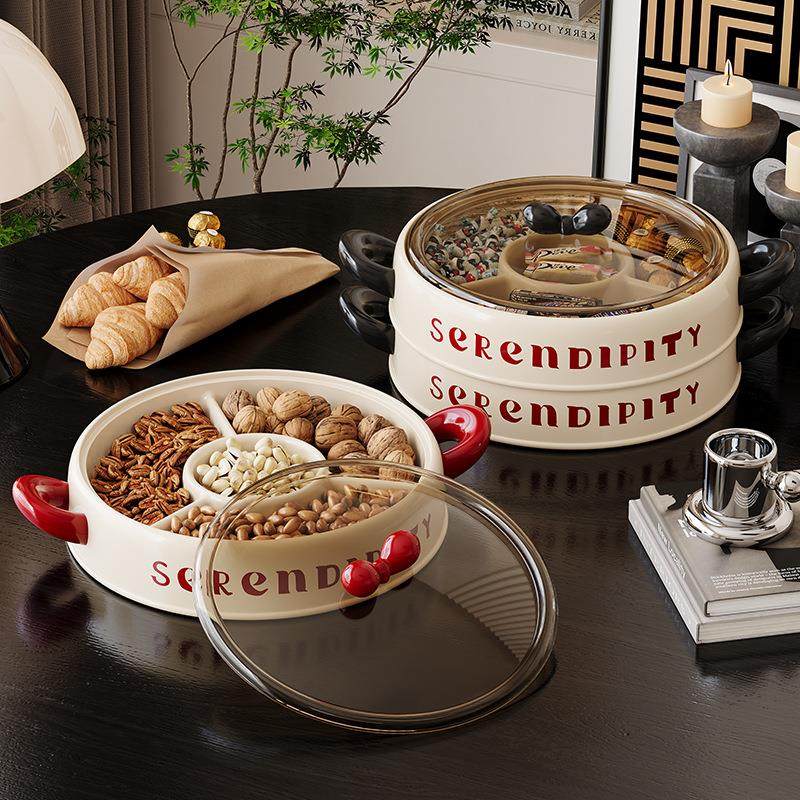 干果盘2025新款客厅茶几家用坚果盘过年零食糖果分格密封摆放盒,居家布艺,收纳盒,淘宝优惠券,粉丝福利购,淘宝优惠卷