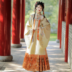 汉服女成人明制秋冬款【梦笔生花】重工刺绣云肩立领长衫马面裙