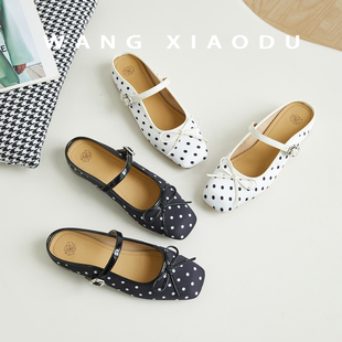 包头半拖复古一字带蝴蝶结穆勒单鞋 气质波点玛丽珍女鞋 王小毒