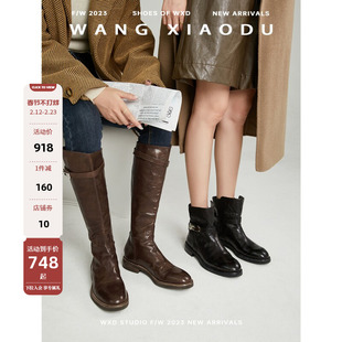 【王小毒】双城○水洗马皮圆头短靴女复古冬季新款凯莉扣骑士靴