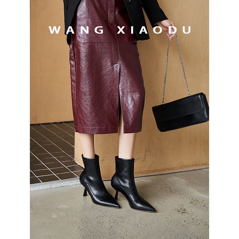 王小毒高跟尖头瘦瘦靴短靴