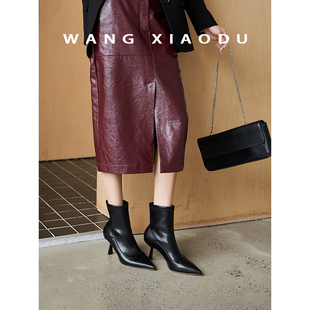 【王小毒】高跟宣言○7cm瘦瘦靴女细跟冬季新款尖头弹力短靴