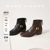 方头复古骑士靴女斜袢带粗跟蝴蝶结短靴 漫系时光 原创 王小毒