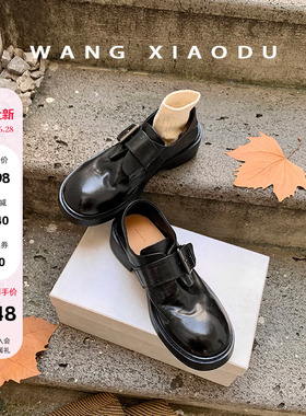 【王小毒】爱乐之城●4cm水洗真皮小皮鞋女新款手工深口黑色单鞋