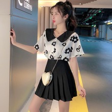 洋气女夏娃娃领花朵印花短袖+衬衫1