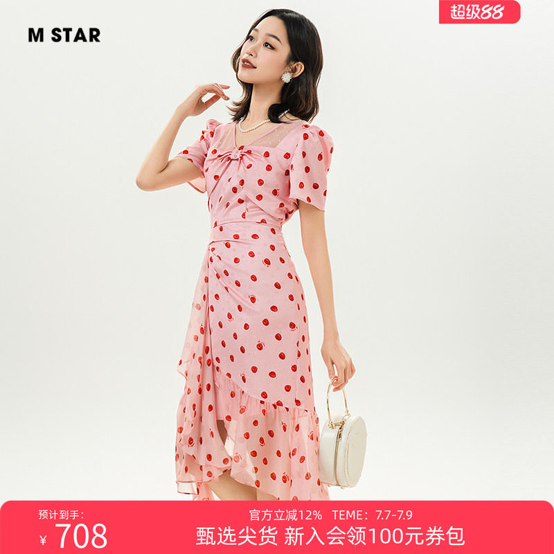 M STAR夏季法式波点温柔度假风茶歇中长款连衣裙显瘦裙子气质女士