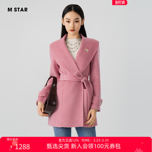 双面呢外套大衣羊毛莱赛尔收腰保暖粉色收腰女士 新款 STAR冬季