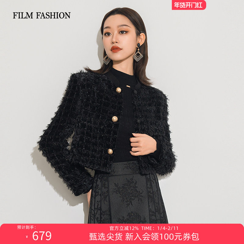 一电影一时装冬季新款小香风短外套毛绒开衫女士格子短款长袖宽松,女装/女士精品,短外套,淘宝优惠券,粉丝福利购,淘宝优惠卷