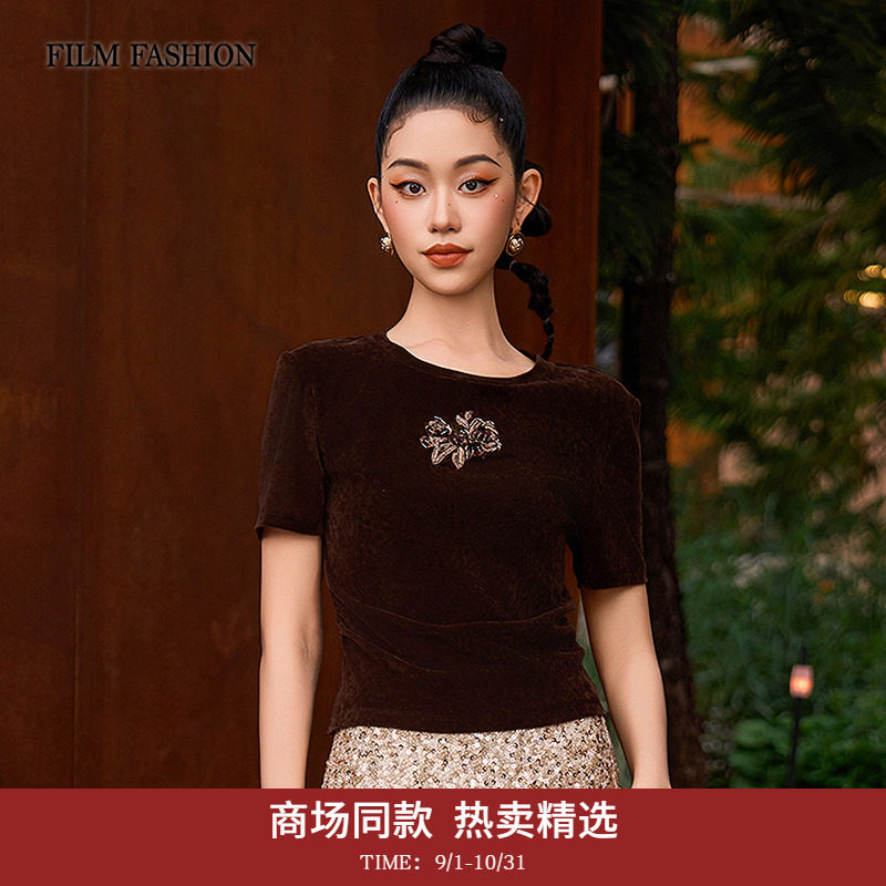 【商场同款】一电影一时装2026秋季新款美拉德针织衫短袖上衣女士图片