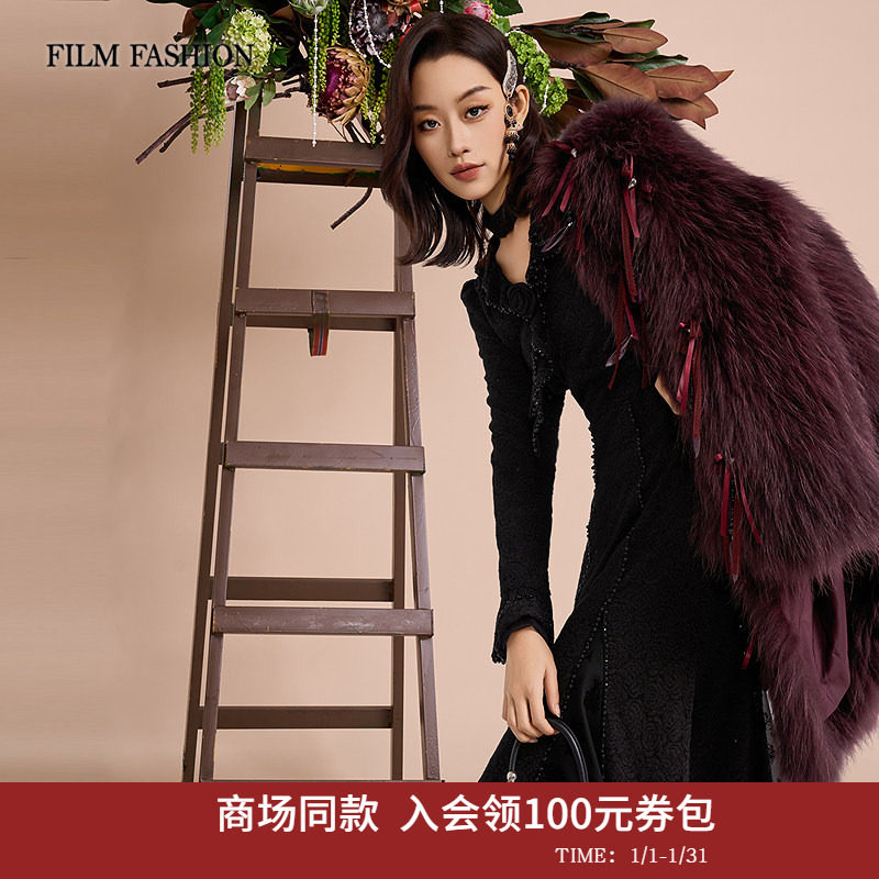 【商场同款】一电影一时装2026早冬新款黑色蕾丝针织长裙中长款女,女装/女士精品,连衣裙,淘宝优惠券,粉丝福利购,淘宝优惠卷