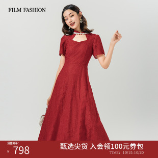 重工红色礼服连衣裙女裙子高级好看流行气质 新款 一电影一时装 夏季