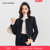 3件8折 短款 一电影一时装 秋季 新款 黑色小香风外套显瘦修身 女