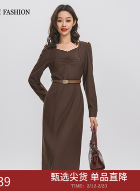 【2件9折】一电影一时装冬季新款优雅气质连衣裙女流行好看风格