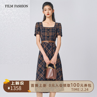 【2.24首降上新】一电影一时装夏季新款中长款收腰连衣裙短袖女士