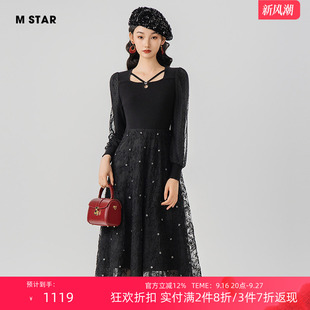 【3件7折】M STAR冬季新款蕾丝连衣裙女士气质流行好看风格法式