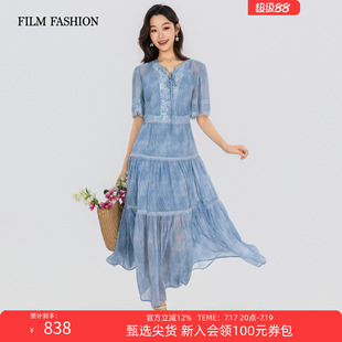 一电影一时装夏季新款长款连衣裙蛋糕裙度假休闲女士（两件套）