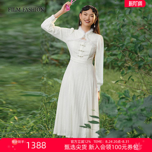 一电影一时装春季新中式改良针织中长款旗袍连衣裙女大气档次气质