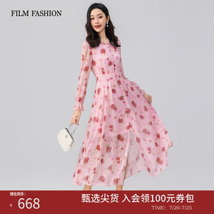 一电影一时装夏季新款度假风浪漫连衣裙长裙中长款收腰长袖女士