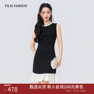 一电影一时装夏季新款连衣裙圆领无袖小香风法式撞色时尚度假女士
