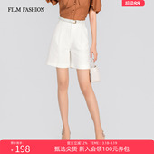 夏季 宽松阔腿时尚 新款 纯色高腰通勤休闲短裤 女 四分裤 一电影一时装