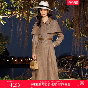 2件9折 连衣裙女士新款 一电影一时装 复古斗篷外套式 格子裙 春季