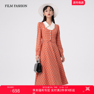 新款 春秋格子假两件长款 一电影一时装 连衣裙女早春穿搭 2件9折