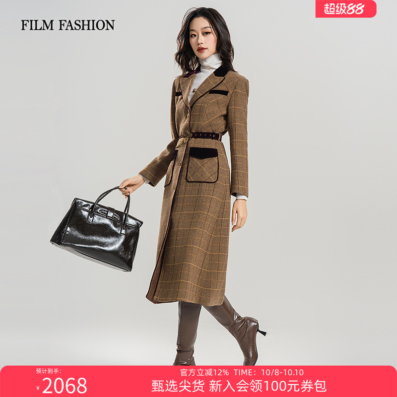一电影一时装秋季新款复古格子连衣裙式外套女士气质休闲时尚百搭