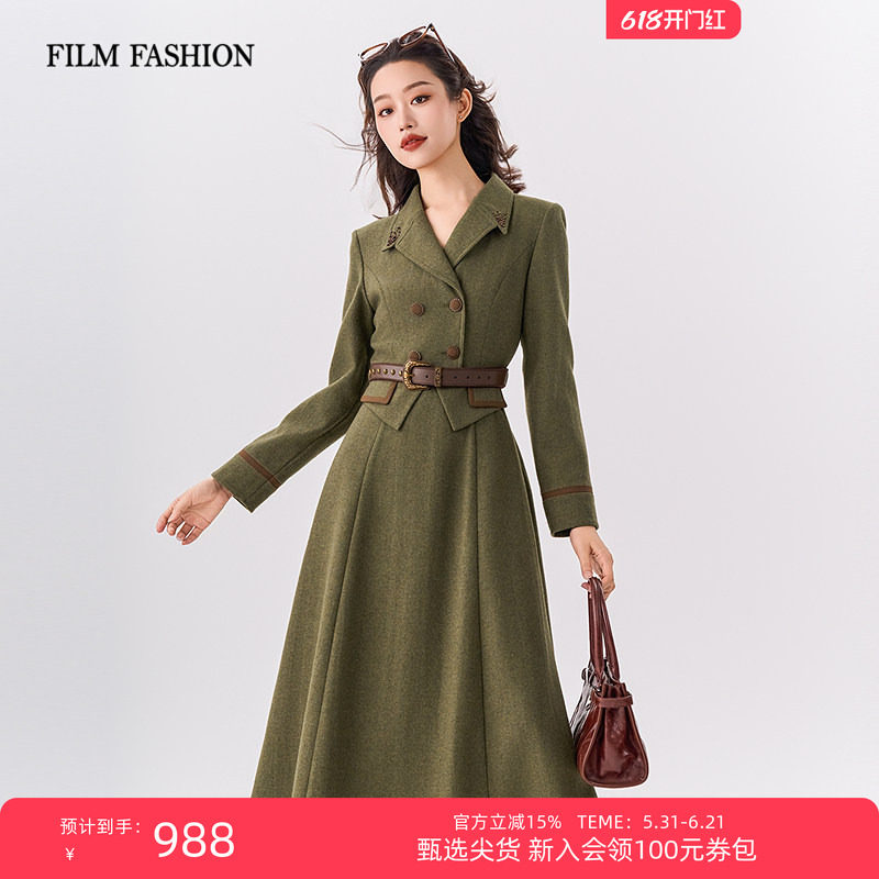 一电影一时装秋季新款呢子连衣裙裙子女气质休闲时尚显瘦修身