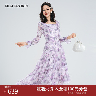 一电影一时装春季新款连衣裙长裙长袖法式优雅度假风气质女