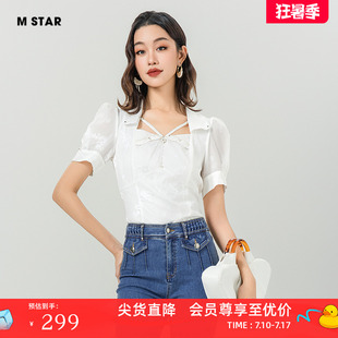 女上衣薄款 STAR夏短袖 提花衬衫 设计感 小衫 会员直降