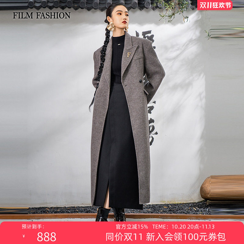 【保价双11】一电影一时装冬季新款中长款双面呢大衣羊毛女士V领