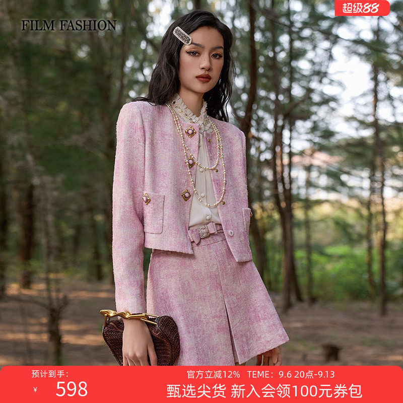 一电影一时装秋季新款圆领时尚小香风短款外套粗花呢千金风女士图片