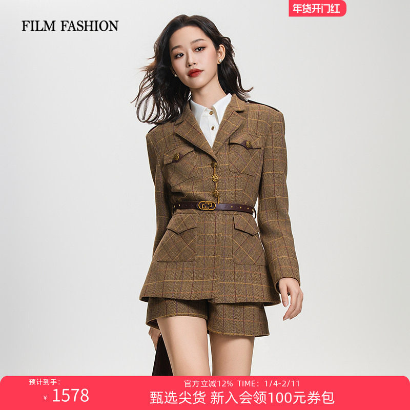 一电影一时装秋季新款复古格子羊毛西装外套女士气质休闲时尚,女装/女士精品,西装,淘宝优惠券,粉丝福利购,淘宝优惠卷
