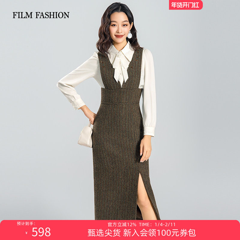 【新年穿搭】一电影一时装2025冬季新款复古背心连衣裙背带裙女