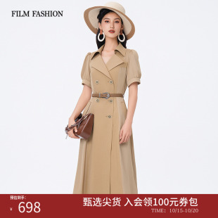 中长款 一电影一时装 拼接短袖 新款 连衣裙女士高级好看流行气质 夏季
