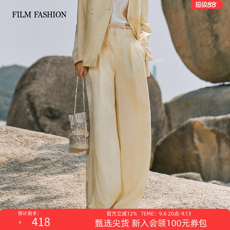 一电影一时装秋季新款裤子阔腿裤长裤桑蚕丝高腰新中式通勤女士图片