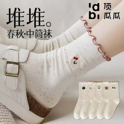 春秋卡通耳边中筒可爱点子袜子