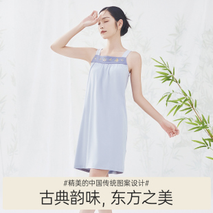 頂瓜瓜國風款 古風睡衣家居服單件刺繡吊帶裙 薄款 吊帶睡裙女夏季