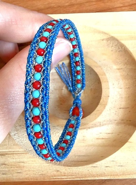 手工编织腊线民族风玛瑙绿松石手链小红书同款可定制女生闺蜜款