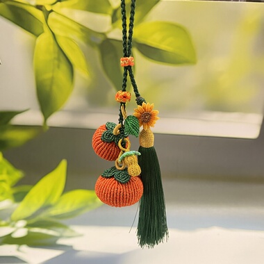 手工编织洒金大柿子汽车后视镜挂饰包挂好事发生事事如意配饰品