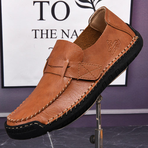 跨境外贸休闲男士商务豆豆鞋皮鞋男一脚蹬懒人鞋简约软面皮鞋大码