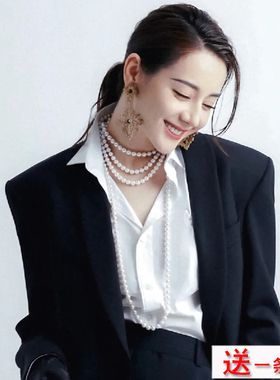 多层珍珠项链女士四层叠戴颈链气质锁骨链中长款摄影拍照饰品1325