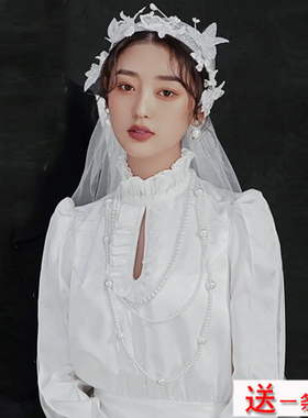 三层珍珠项链配旗袍配饰品女士锁骨链结婚新娘颈链中长款项圈1290